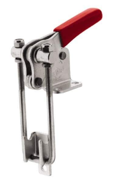 De-Sta-Co - 2,000 Lb Capacity, Vertical, U Hook, Flanged Base, Stainless Steel Pull Action Latch Clamp - 2.46" Drawing Movement, 5.77" OAL, Threaded U Hook, Straight Handle - Apex Tool & Supply