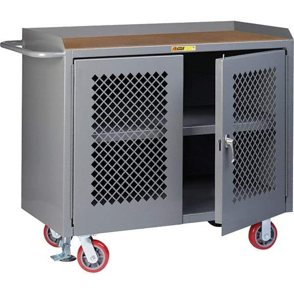 Little Giant - 3,600 Lb Capacity, 3 Shelf, 2 Door Mobile Cabinet Bench - 41" Wide x 24" Deep x 43" High, Steel, Gray - Apex Tool & Supply