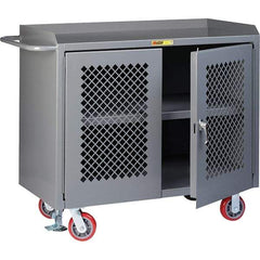 Little Giant - 3,600 Lb Capacity, 3 Shelf, 2 Door Mobile Cabinet Bench - 41" Wide x 24" Deep x 43" High, Steel, Gray - Apex Tool & Supply
