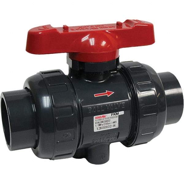 Asahi/America - 2-1/2" Pipe, Full Port, PVC True Union Design Ball Valve - 1 Piece, Socket Ends, Tee Handle - Apex Tool & Supply