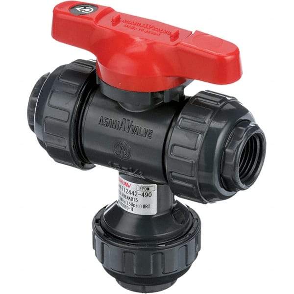 Asahi/America - 3" Pipe, Full Port, PVC Multiport Ball Valve - Three Way, Threaded Ends, Tee Handle - Apex Tool & Supply