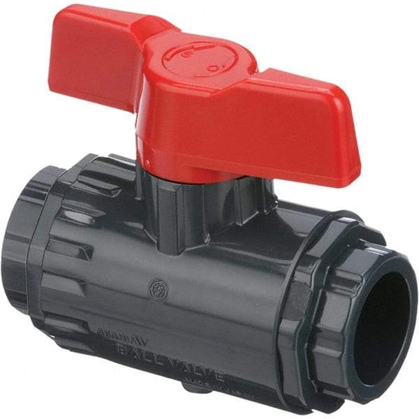 Asahi/America - 1/2" Pipe, Standard Port, PVC Ball Valve - Inline - Two Way Flow, Socket Ends, Tee Handle, 150 WOG - Apex Tool & Supply