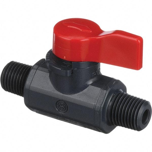 Asahi/America - 1/4" Pipe, Full Port, PVC Ball Valve - 1 Piece, MNPT x MNPT Ends, Tee Handle, 150 WOG - Apex Tool & Supply