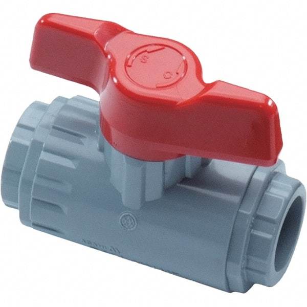 Asahi/America - 1-1/2" Pipe, Standard Port, PVC Ball Valve - Inline - Two Way Flow, Threaded Ends, Tee Handle, 150 WOG - Apex Tool & Supply