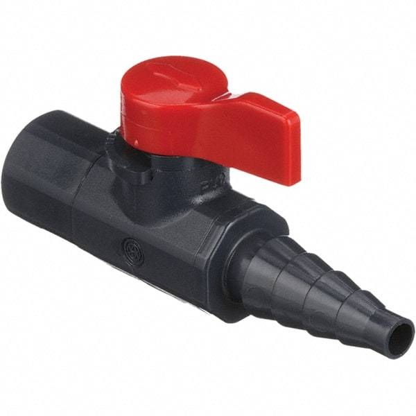 Asahi/America - 1/4" Pipe, Full Port, PVC Ball Valve - 1 Piece, FNPT X Barb Ends, Tee Handle, 150 WOG - Apex Tool & Supply