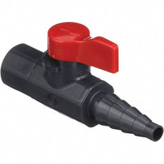 Asahi/America - 1/4" Pipe, Full Port, PVC Ball Valve - 1 Piece, FNPT X Barb Ends, Tee Handle, 150 WOG - Apex Tool & Supply