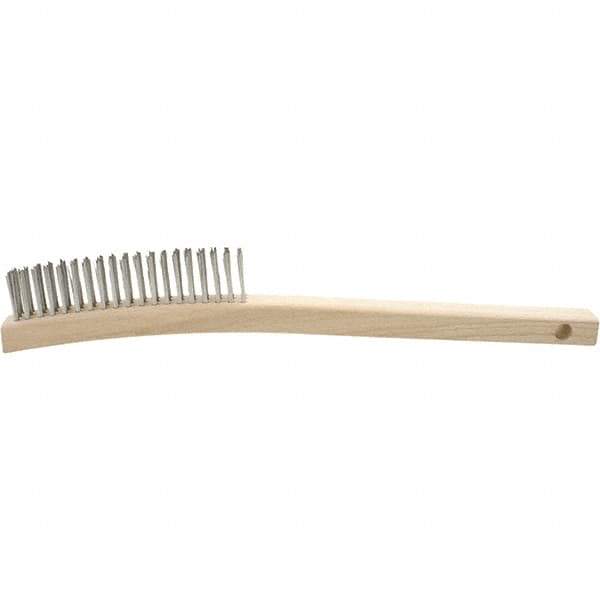 Brush Research Mfg. - 4 Rows x 19 Columns Stainless Steel Scratch Brush - 5-3/4" Brush Length, 13-3/4" OAL, 1-1/8 Trim Length, Wood Curved Back Handle - Apex Tool & Supply