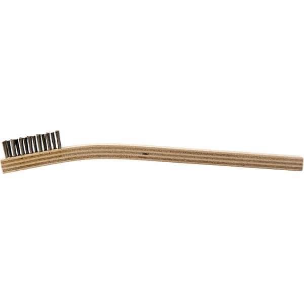 Brush Research Mfg. - 2 Rows x 7 Columns Stainless Steel Scratch Brush - 1/2" Brush Length, 7-1/4" OAL, 1/2 Trim Length, Wood Curved Back Handle - Apex Tool & Supply