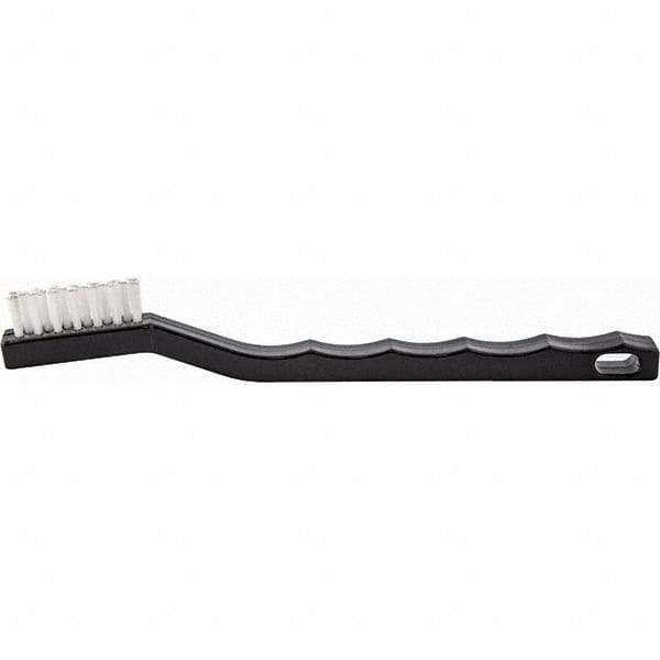 Brush Research Mfg. - 3 Rows x 7 Columns Nylon Scratch Brush - 1/2" Brush Length, 7-1/4" OAL, 1/2 Trim Length, Wood Curved Back Handle - Apex Tool & Supply