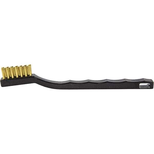 Brush Research Mfg. - 2 Rows x 7 Columns Brass Scratch Brush - 1/2" Brush Length, 7-1/4" OAL, 1/2 Trim Length, Wood Curved Back Handle - Apex Tool & Supply