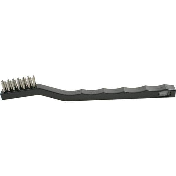 Brush Research Mfg. - 2 Rows x 7 Columns Stainless Steel Scratch Brush - 1/2" Brush Length, 7-1/4" OAL, 1/2 Trim Length, Plastic Curved Back Handle - Apex Tool & Supply