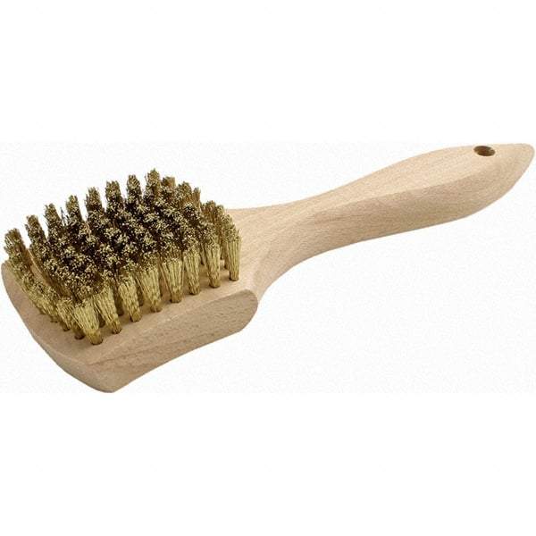 Brush Research Mfg. - 9 Rows x 10 Columns Brass Scratch Brush - 3" Brush Length, 8.87" OAL, 5/8 Trim Length, Wood Straight Back Handle - Apex Tool & Supply