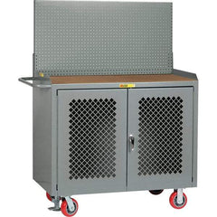 Little Giant - 3,600 Lb Capacity, 2 Shelf, 2 Door Mobile Bench Cabinet with Pegboard Panel - 41" Wide x 24" Deep x 43" High, Steel, Gray - Apex Tool & Supply
