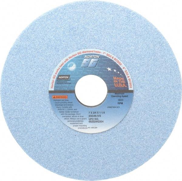 Norton - 7" Diam x 1-1/4" Hole x 3/4" Thick, I Hardness, 46 Grit Surface Grinding Wheel - Ceramic, Type 5, Coarse Grade, 3,600 Max RPM, Vitrified Bond, One-Side Recess - Apex Tool & Supply