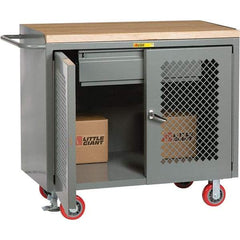 Little Giant - 3,600 Lb Capacity, 2 Shelf, 1 Drawer, 2 Door Mobile Cabinet Bench - 41" Wide x 24" Deep x 43" High, Steel, Gray - Apex Tool & Supply