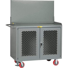 Little Giant - 3,600 Lb Capacity, 2 Shelf, 2 Door Mobile Bench Cabinet with Pegboard Panel - 41" Wide x 24" Deep x 43" High, Steel, Gray - Apex Tool & Supply