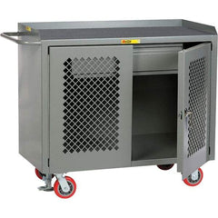 Little Giant - 3,600 Lb Capacity, 2 Shelf, 1 Drawer, 2 Door Mobile Cabinet Bench - 41" Wide x 24" Deep x 43" High, Steel, Gray - Apex Tool & Supply