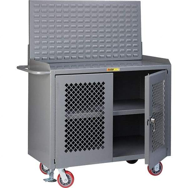 Little Giant - 3,600 Lb Capacity, 3 Shelf, 2 Door Mobile Bench Cabinet with Louvered Panel - 41" Wide x 24" Deep x 43" High, Steel, Gray - Apex Tool & Supply