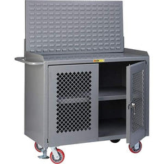 Little Giant - 3,600 Lb Capacity, 3 Shelf, 2 Door Mobile Bench Cabinet with Louvered Panel - 41" Wide x 24" Deep x 43" High, Steel, Gray - Apex Tool & Supply