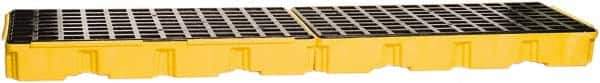 Eagle - 66 Gal Sump, 8,000 Lb Capacity, 4 Drum, Polyethylene Platform - 26-1/4" Long x 103-1/2" Wide x 6-3/4" High, Yellow, Low Profile, Vertical, Inline Drum Configuration - Apex Tool & Supply