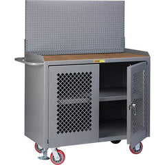 Little Giant - 3,600 Lb Capacity, 3 Shelf, 2 Door Mobile Bench Cabinet with Pegboard Panel - 41" Wide x 24" Deep x 43" High, Steel, Gray - Apex Tool & Supply