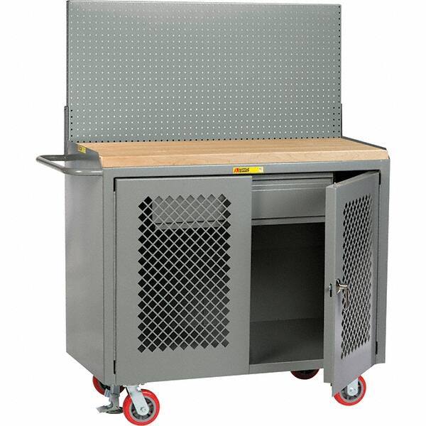 Little Giant - 3,600 Lb Capacity, 2 Shelf, 1 Drawer, 2 Door Mobile Bench Cabinet with Pegboard Panel - 53" Wide x 24" Deep x 43" High, Steel, Gray - Apex Tool & Supply
