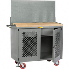 Little Giant - 3,600 Lb Capacity, 2 Shelf, 1 Drawer, 2 Door Mobile Bench Cabinet with Pegboard Panel - 41" Wide x 24" Deep x 43" High, Steel, Gray - Apex Tool & Supply