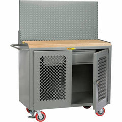 Little Giant - 3,600 Lb Capacity, 2 Shelf, 1 Drawer, 2 Door Mobile Bench Cabinet with Pegboard Panel - 53" Wide x 24" Deep x 43" High, Steel, Gray - Apex Tool & Supply