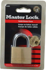 Master Lock - 7/8" Shackle Clearance, Keyed Different Solid Brasss Padlock - 1/4" Shackle Diam, Solid Brass - Apex Tool & Supply
