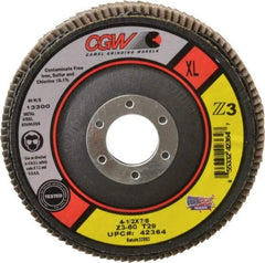 Camel Grinding Wheels - 60 Grit, 4-1/2" Disc Diam, 7/8" Center Hole, Type 29 Zirconia Alumina Flap Disc - 13,300 Max RPM, Poly Cotton Backing, Arbor Attaching System, Coated - Apex Tool & Supply