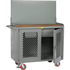 Little Giant - 3,600 Lb Capacity, 2 Shelf, 1 Drawer, 2 Door Mobile Bench Cabinet with Pegboard Panel - 41" Wide x 24" Deep x 43" High, Steel, Gray - Apex Tool & Supply