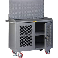 Little Giant - 3,600 Lb Capacity, 3 Shelf, 2 Door Mobile Bench Cabinet with Pegboard Panel - 41" Wide x 24" Deep x 43" High, Steel, Gray - Apex Tool & Supply