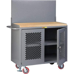 Little Giant - 3,600 Lb Capacity, 3 Shelf, 2 Door Mobile Bench Cabinet with Pegboard Panel - 41" Wide x 24" Deep x 43" High, Steel, Gray - Apex Tool & Supply