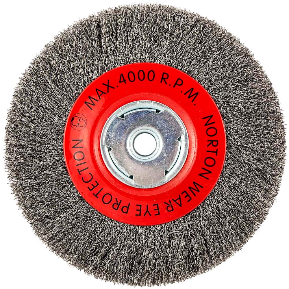Norton - 8" OD, 5/8" Arbor Hole, Crimped Carbon Wheel Brush - Apex Tool & Supply