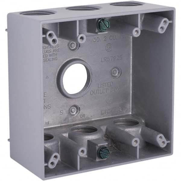 Hubbell-Raco - 4-1/2 x 4-1/2 x 2-1/4" Aluminum Square Weather Resistant Outlet Box - Apex Tool & Supply