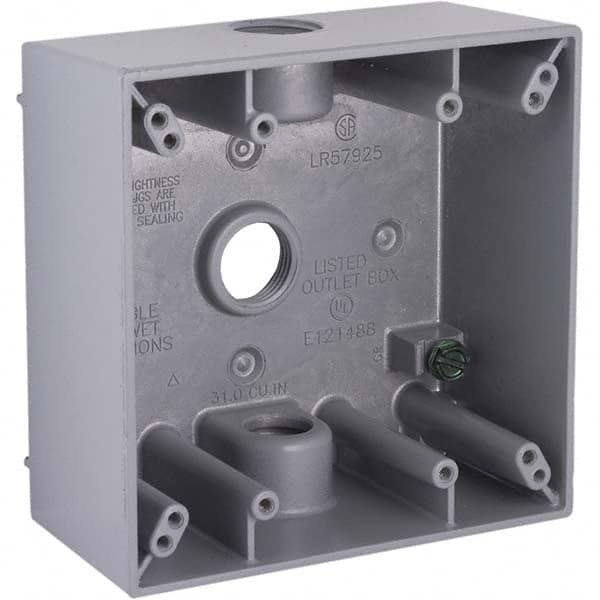 Hubbell-Raco - 4-1/2 x 4-1/2 x 2-1/4" Aluminum Square Weather Resistant Outlet Box - Apex Tool & Supply