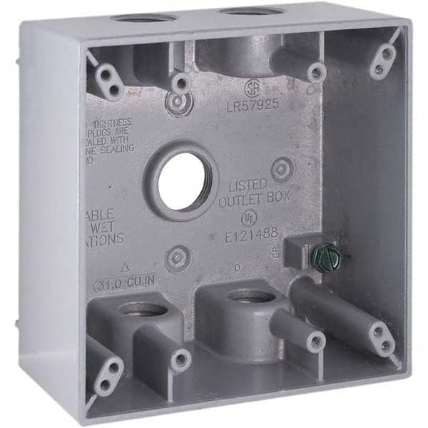 Hubbell-Raco - 4-1/2 x 4-1/2 x 2-1/4" Aluminum Square Weather Resistant Outlet Box - Apex Tool & Supply