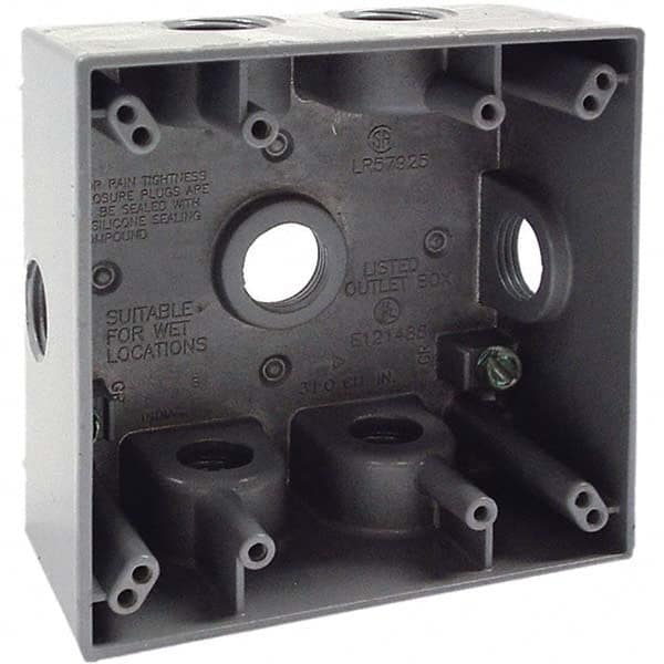Hubbell-Raco - 4-1/2 x 4-1/2 x 2-1/4" Aluminum Square Weather Resistant Outlet Box - Apex Tool & Supply