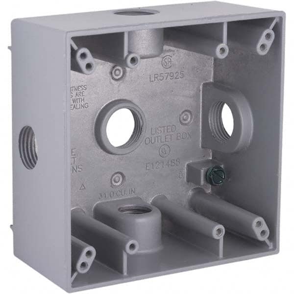 Hubbell-Raco - 4-1/2 x 4-1/2 x 2-1/4" Aluminum Square Weather Resistant Outlet Box - Apex Tool & Supply