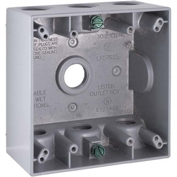 Hubbell-Raco - 4-1/2 x 4-1/2 x 2-1/4" Aluminum Square Weather Resistant Outlet Box - Apex Tool & Supply