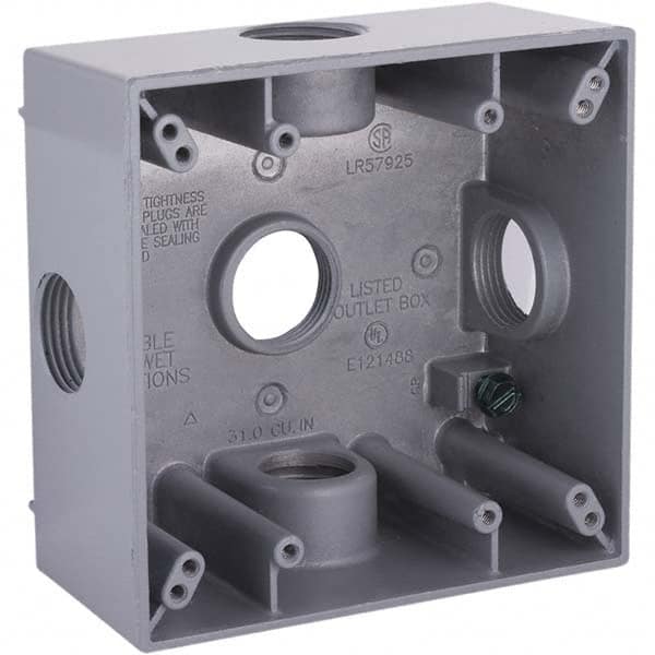 Hubbell-Raco - 4-1/2 x 4-1/2 x 2-1/4" Aluminum Square Weather Resistant Outlet Box - Apex Tool & Supply