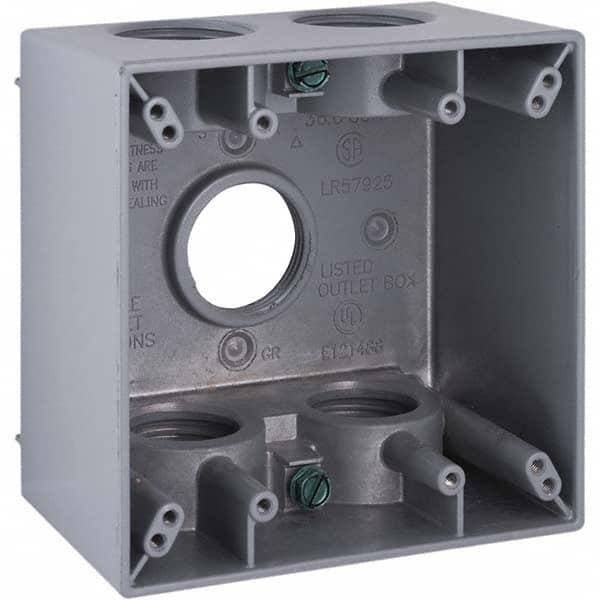 Hubbell-Raco - 4-1/2 x 4-1/2 x 2-5/8" Aluminum Square Weather Resistant Outlet Box - Apex Tool & Supply