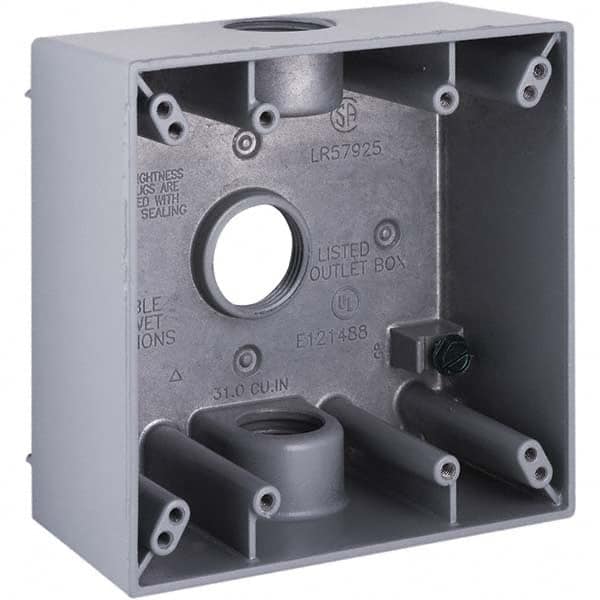 Hubbell-Raco - 4-1/2 x 4-1/2 x 2-1/4" Aluminum Square Weather Resistant Outlet Box - Apex Tool & Supply
