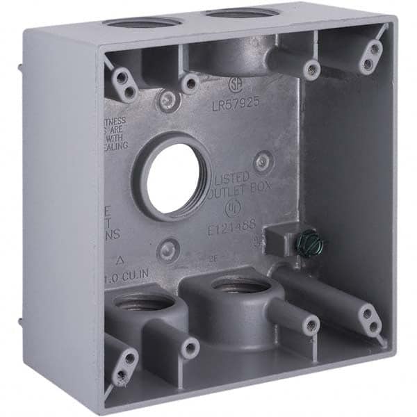 Hubbell-Raco - 4-1/2 x 4-1/2 x 2-1/4" Aluminum Square Weather Resistant Outlet Box - Apex Tool & Supply