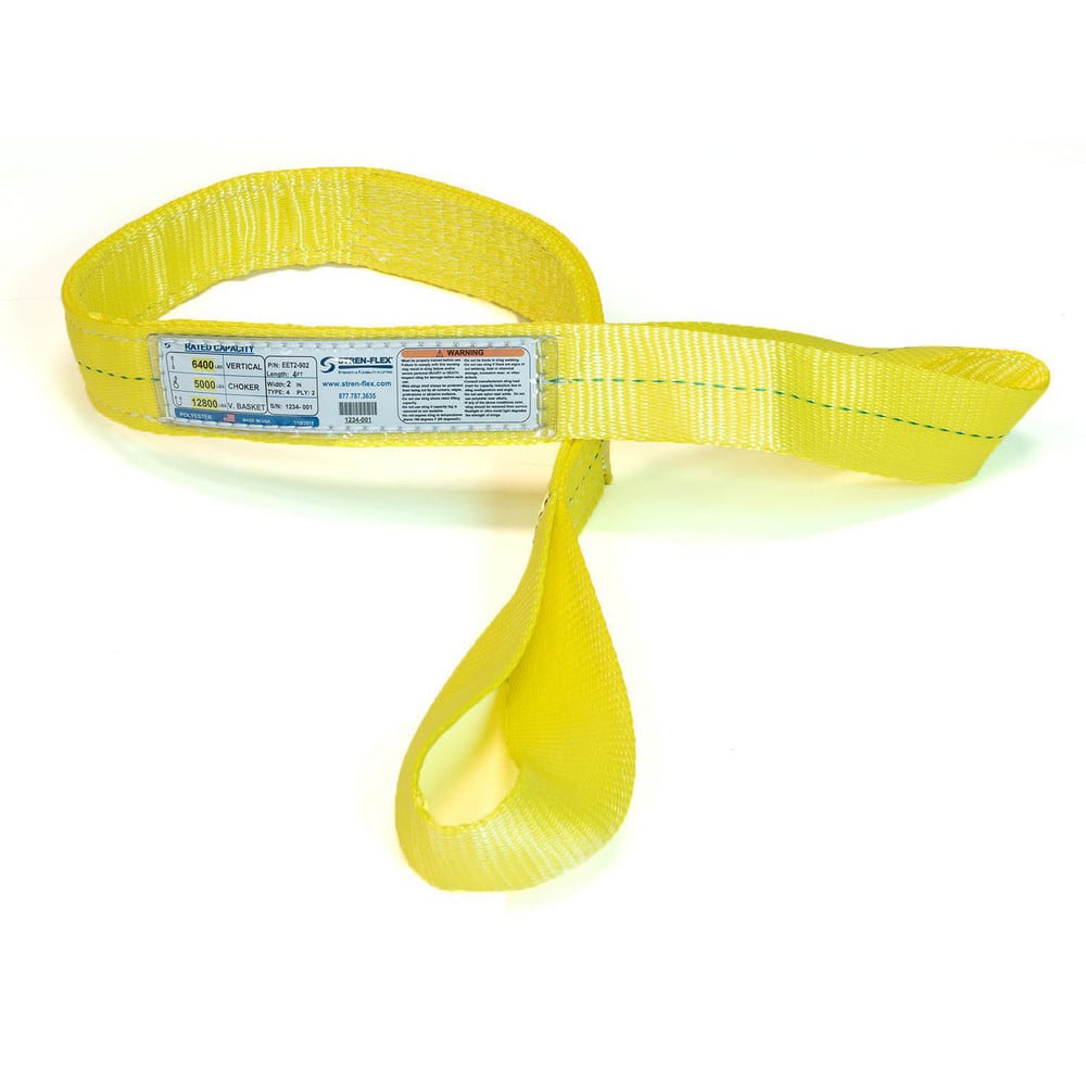 Slings & Tiedowns (Load-Rated); Sling Type: Eye & Eye; Length (Feet): 14; Vertical Capacity (Lb.): 6400; Choker Capacity (Lb.): 5000; Width (Inch): 2; Basket Capacity (Lb.): 12800; Eye Type: Twisted Eye; Sling Material: Polyester; Sling Width: 2 in; Eye L
