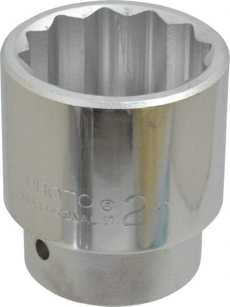Proto - 2", 1" Drive, Standard Hand Socket - 12 Points, 3-7/16" OAL, Chrome Finish - Apex Tool & Supply