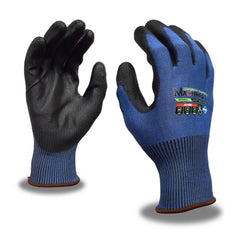 Puncture-Resistant Gloves:  Size  Medium,  ANSI Cut  A5,  ANSI Puncture  3,  Polyurethane,   ™HPPG ™ High Performance Polyethylene Graphene Blue & Black,  Palm & Fingertips Coated,  Engineered Yarn Lined,  High Performance Polyethylene Graphene (HPPG) Bac
