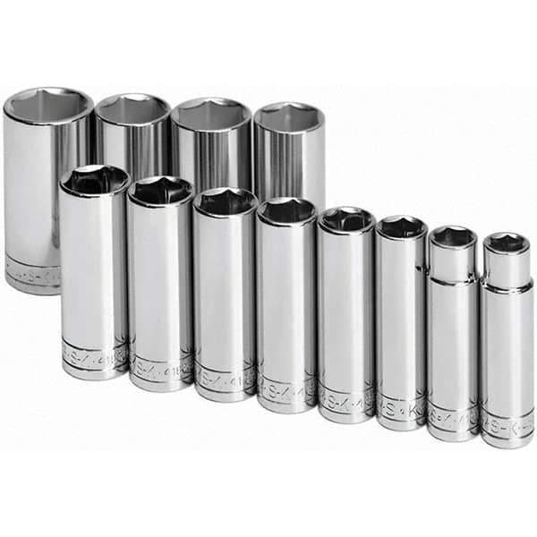 SK - 1/2" Drive Deep Socket Set - 1/2 to 1-1/4", Inch Measurement Standard - Apex Tool & Supply