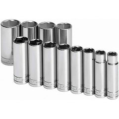 SK - 1/2" Drive Deep Socket Set - 1/2 to 1-1/4", Inch Measurement Standard - Apex Tool & Supply
