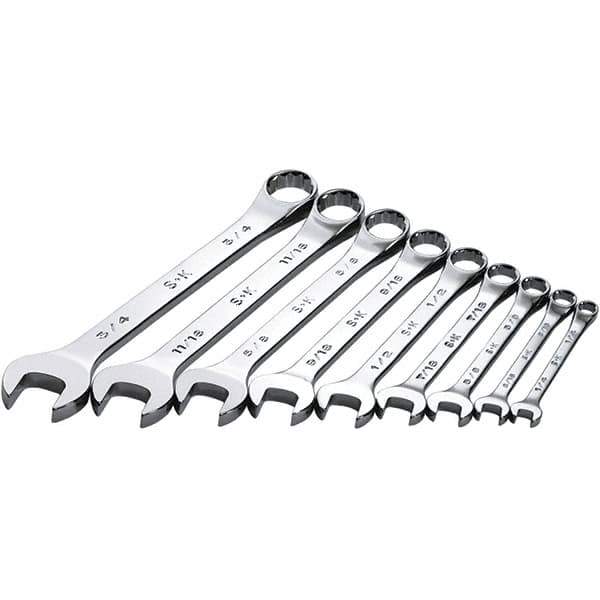 SK - 9 Piece, 1/4 to 3/4", Combination Wrench Set - Inch System of Measurement, Chrome Finish - Apex Tool & Supply